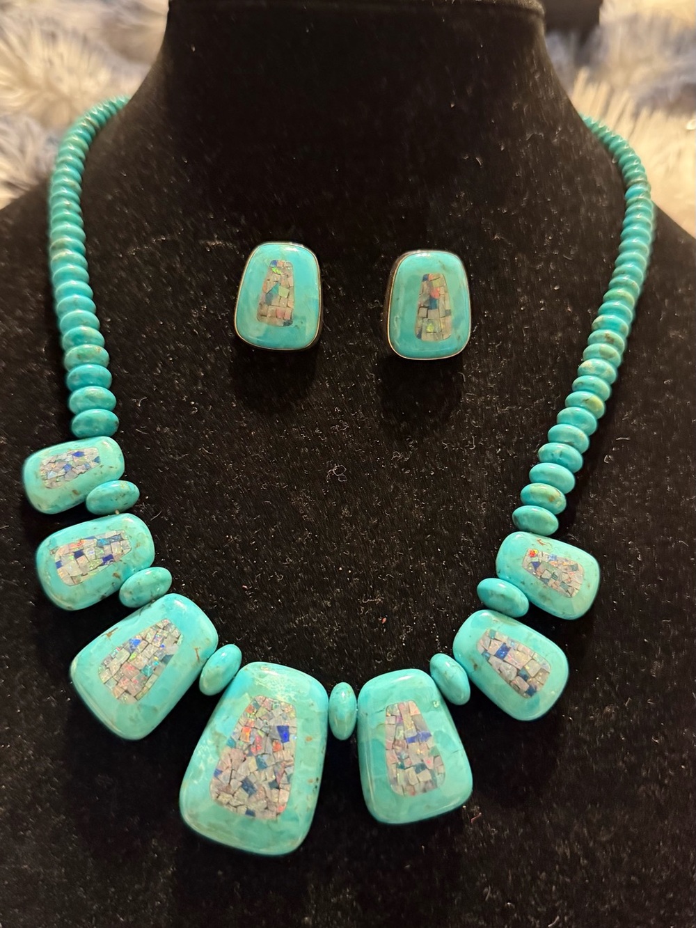 Jay King Desert Rose 925 Turquoise Opal Mosaic Necklace Earrings Set NWOT